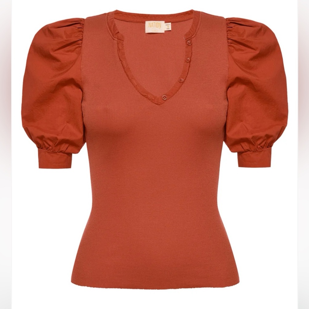 Nation Ltd. Natalie Puff Short Sleeve V-neck Tee in Tajin
Size: M